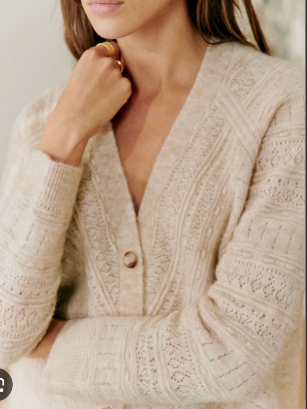 **RARE**Sezane Eya Cardigan in mottled beige with beautiful “lacework” detail